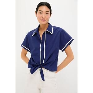 TUCKERNUCK Navy and White Trimmed Connor Blouse Size XS NWT